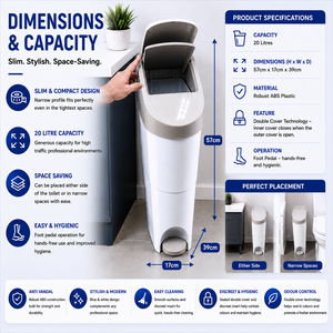 Sanitary Waste Bin with Foot Pedal Hygienic Concealed Waste Disposal Bin x4
