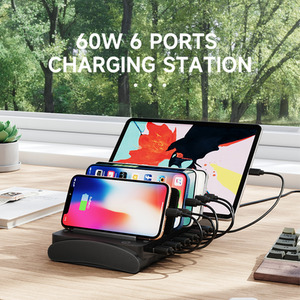 60W 6-Port USB Charging Station for All Devices with 6 Cables