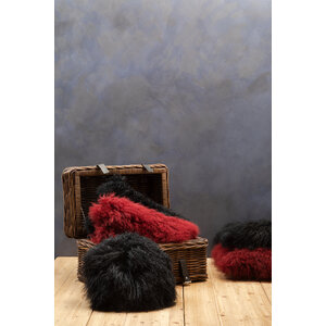 Bosie Real Mongolian Fur Black Round Cushion