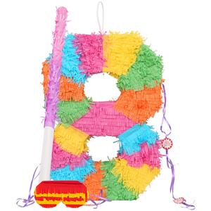 Number 8 Pinata Set with Stick & Blindfold - Pink Stick