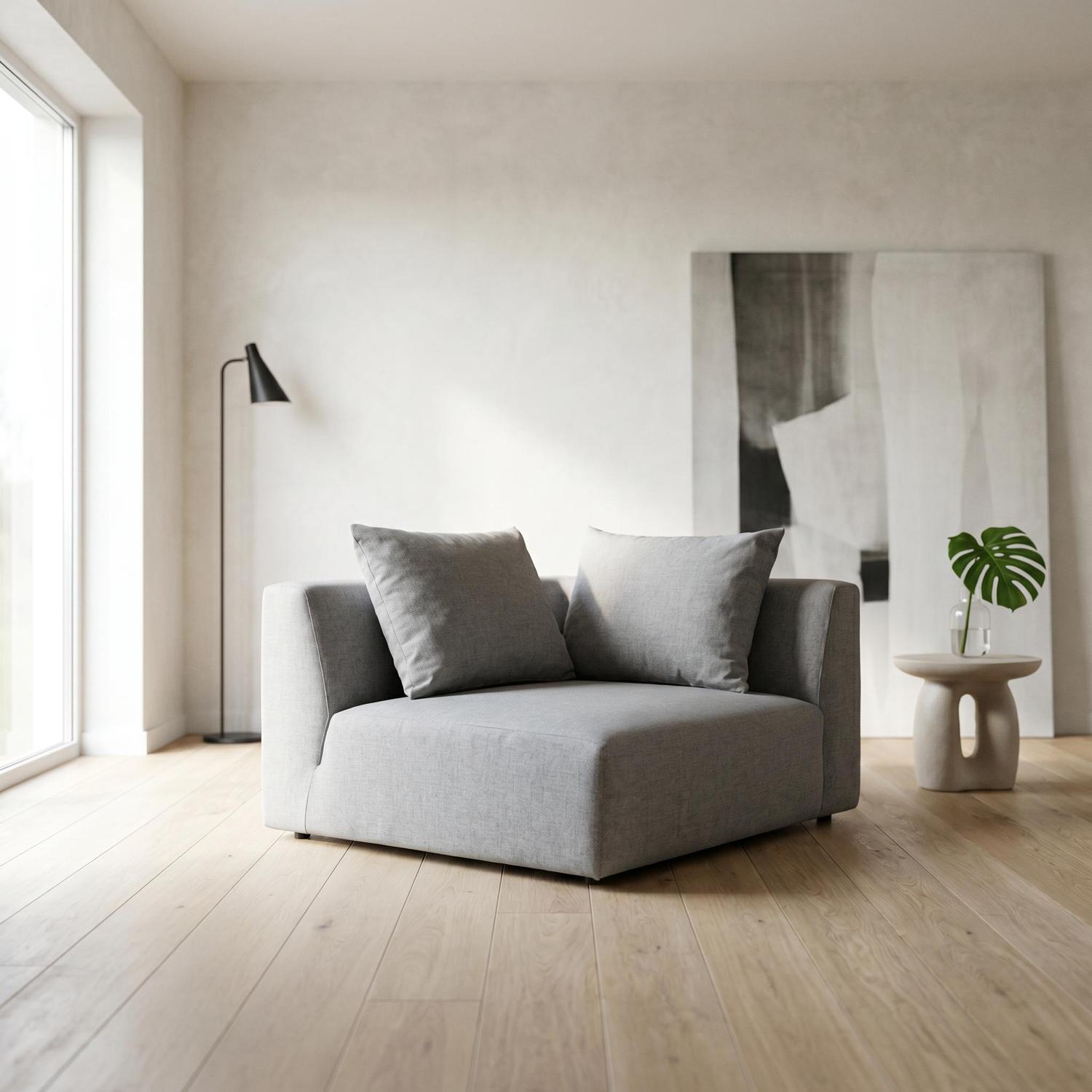 Abakus Direct Tokyo Corner Seat In Classic Grey Brushed Tweed Fabric With Deep Seat - Light Grey