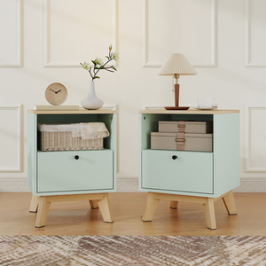 HOMCOM Modern Nightstand Set of 2, Bedside Table with Drawer