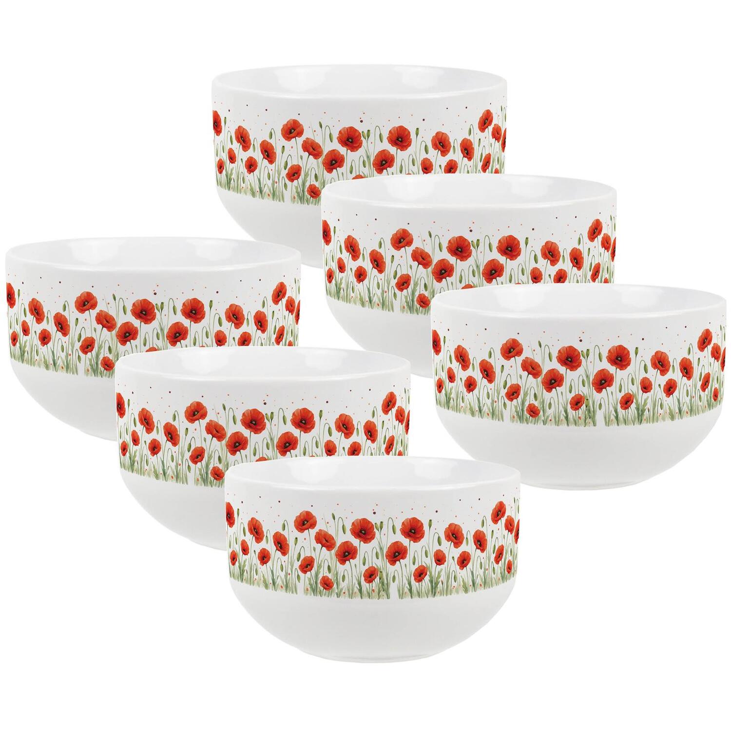 Purely Home Summer Poppies Ceramic Bowl - Red / 6