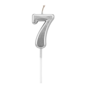 Shatchi Silver Number 7 Candle Cake Topper, Pack of 2
