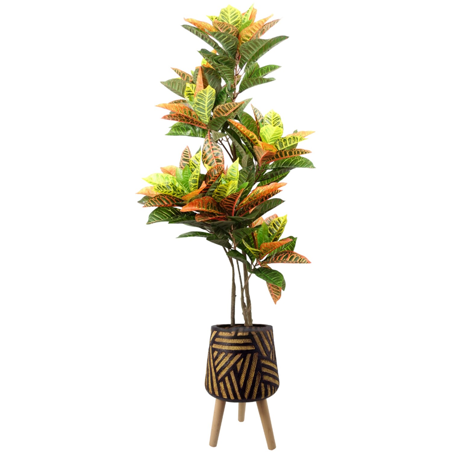 Pegdev 140cm Codiaeum Tree with Rustic Fibreglass Planter - Orange