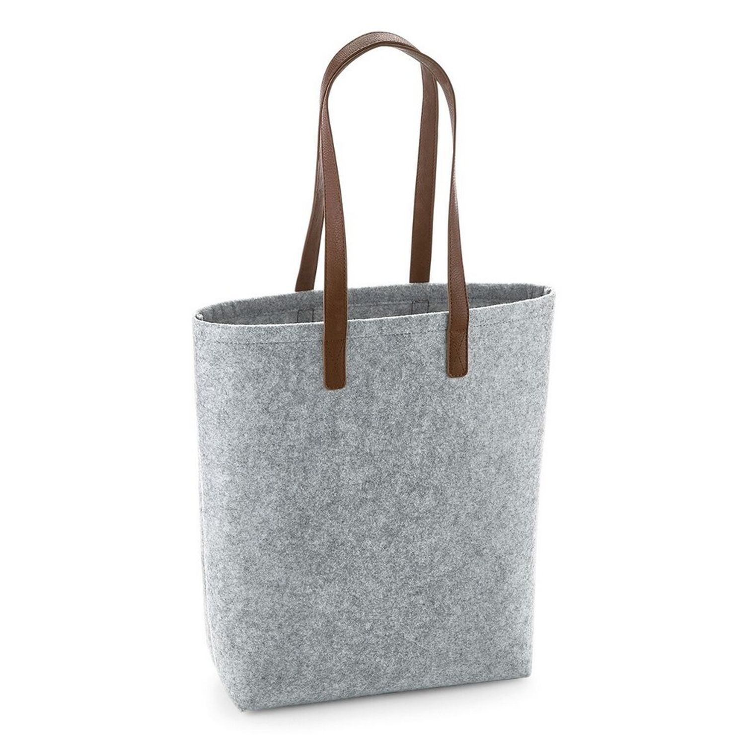 Bagbase Adults Unisex Premium Felt Tote - Grey Melange/Tan