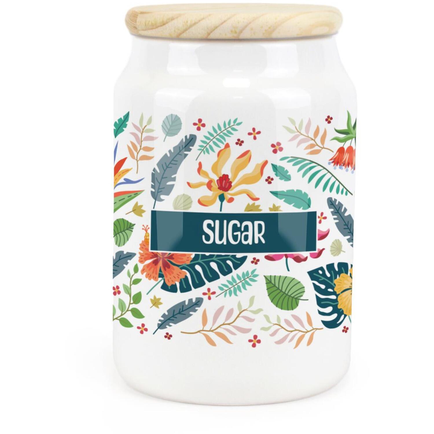 Purely Home Tropical Flowers Ceramic Sugar Storage Canister - Green - Image 2