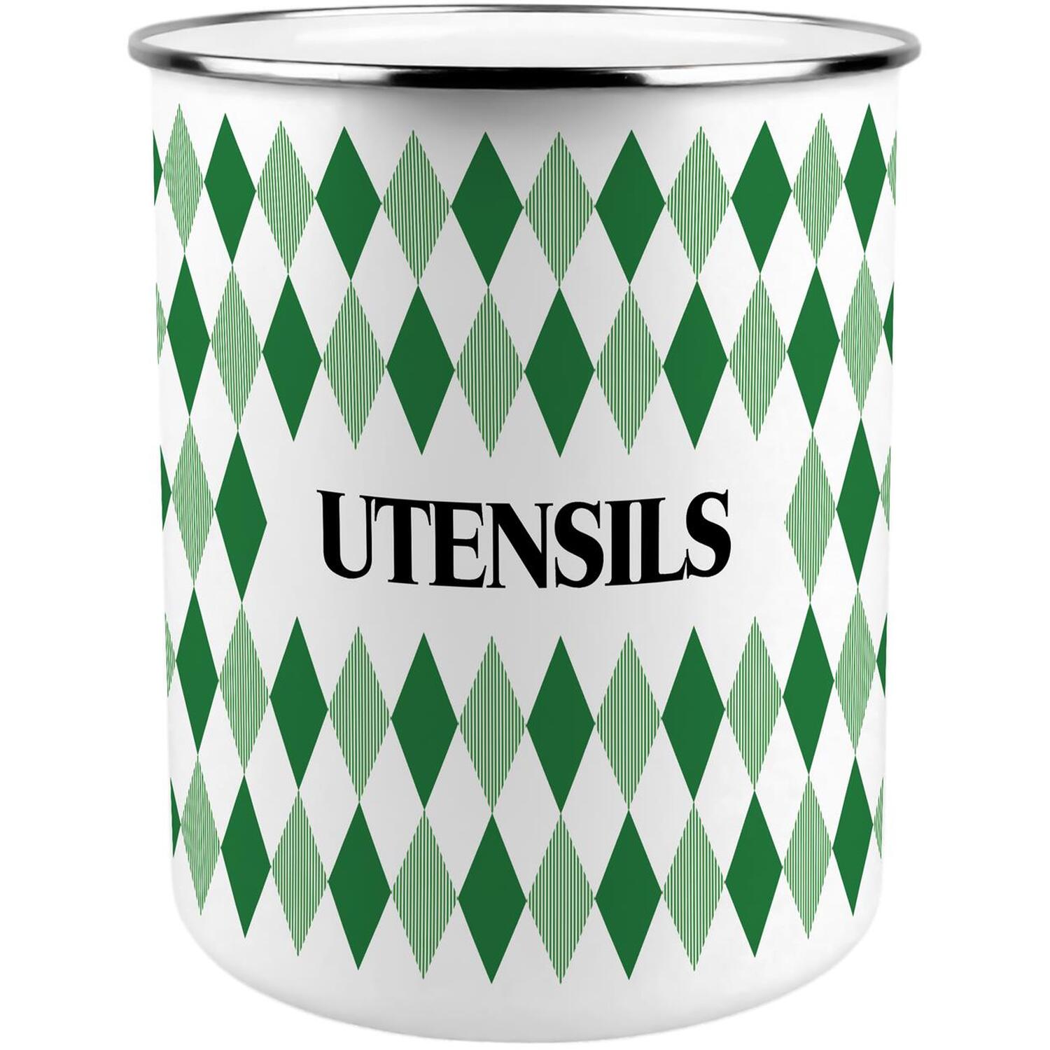 B&Q - Green Argyle Print Kitchen Utensil Holder - Image 2