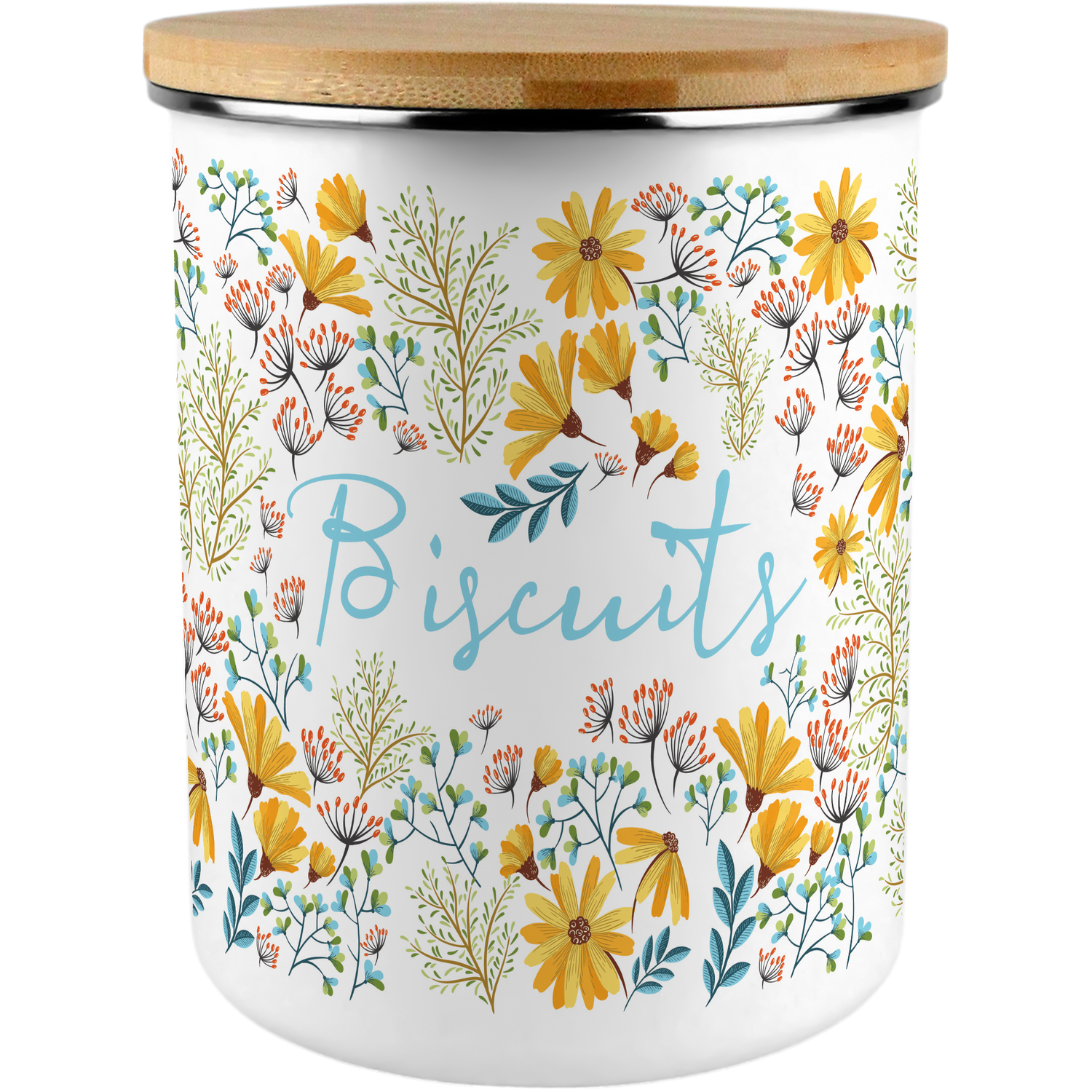 Extra Large Enamel Biscuit Canister - Yellow Daisies Floral Kitchen Storage Gift - Image 2