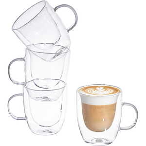 Eden & Willow Set of 4 Curved Double Walled Glass Coffee Mugs