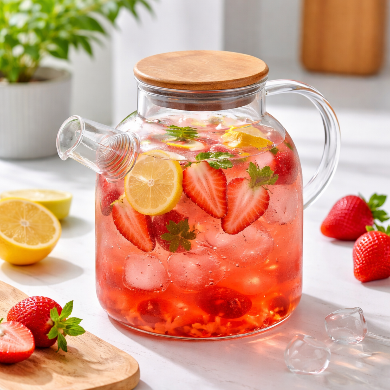 Eden & Willow Glass Teapot With Bamboo Lid & Coil Infuser - Clear