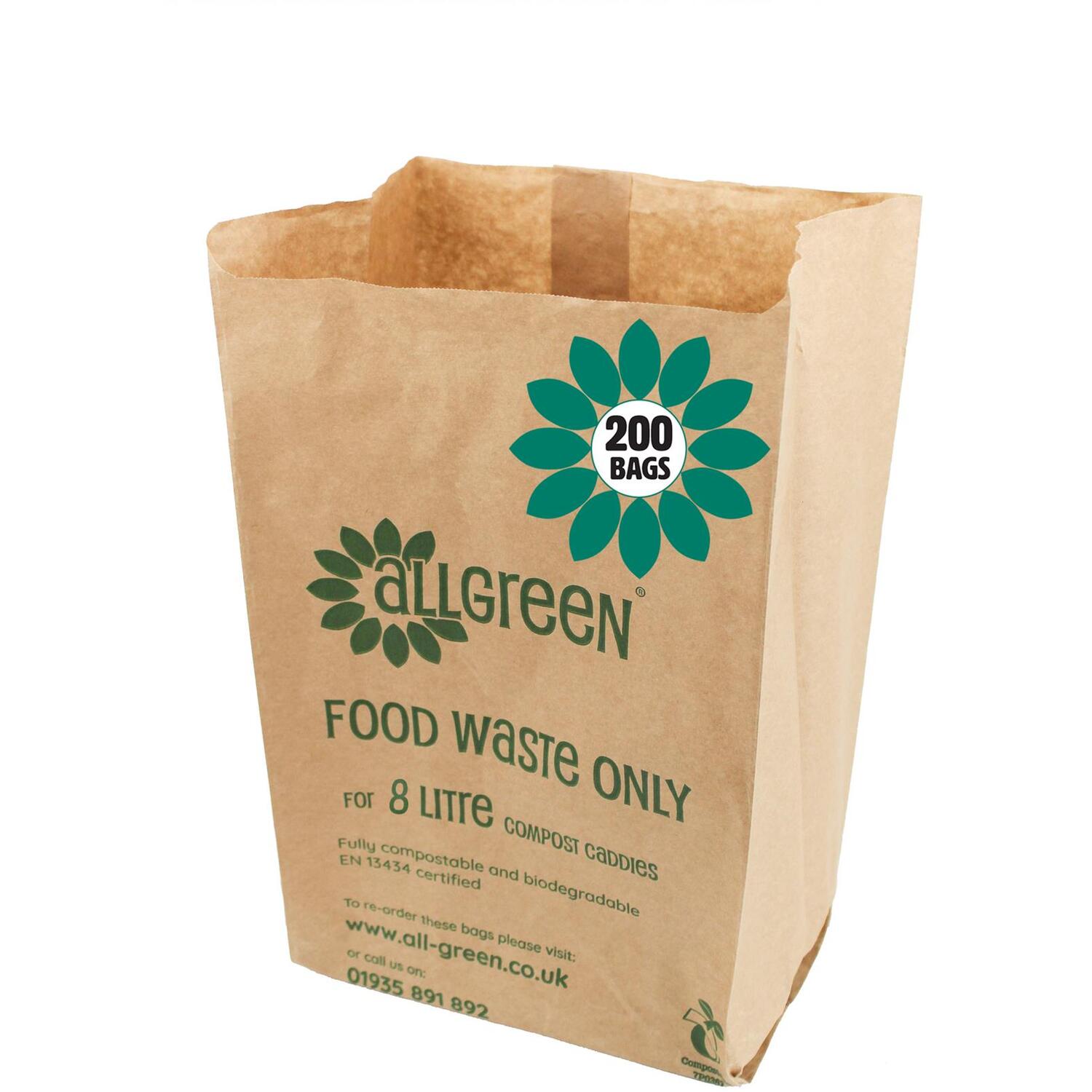 All-Green 8L Paper Compostable Food Waste Caddy Liners (Small) - 50 Bags - 200 Bags / 200