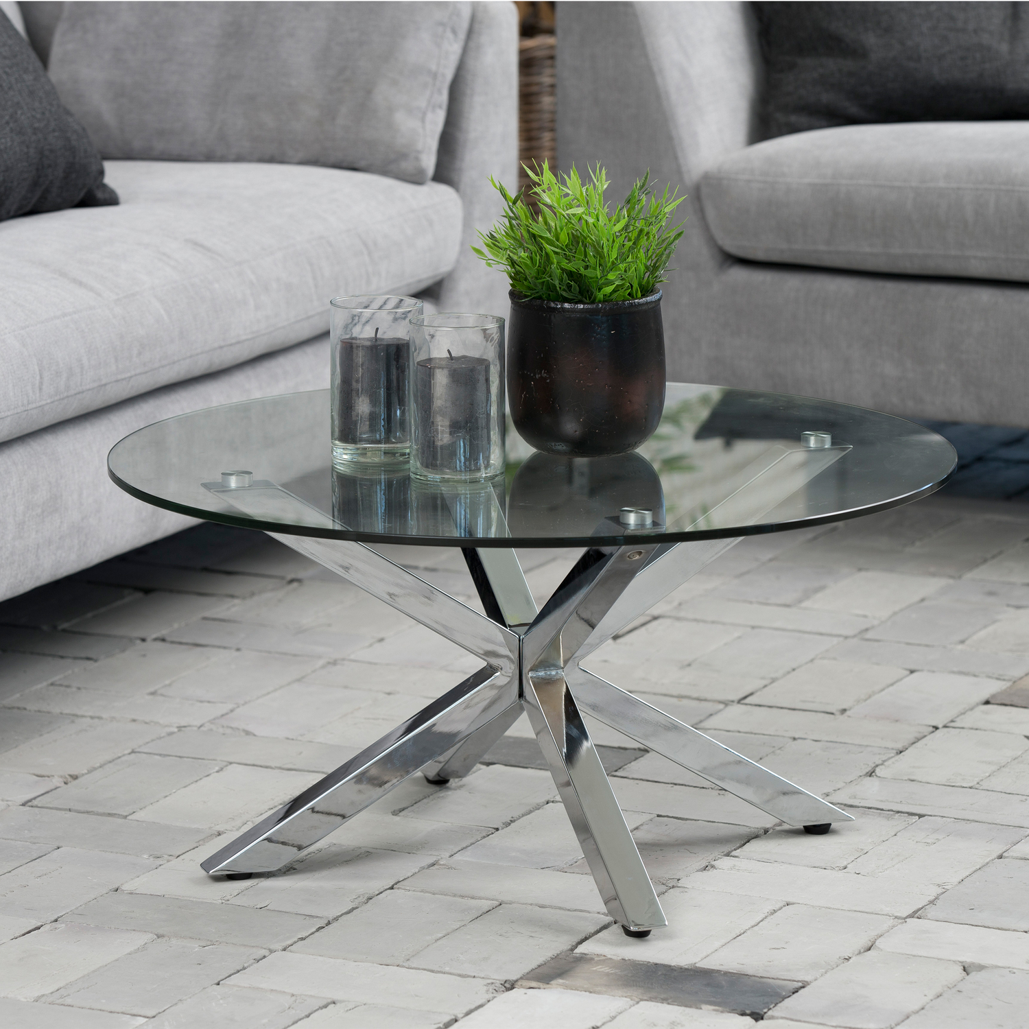 B&Q - Heaven Round Coffee Table With Glass Top And Chrome Legs - Image 3