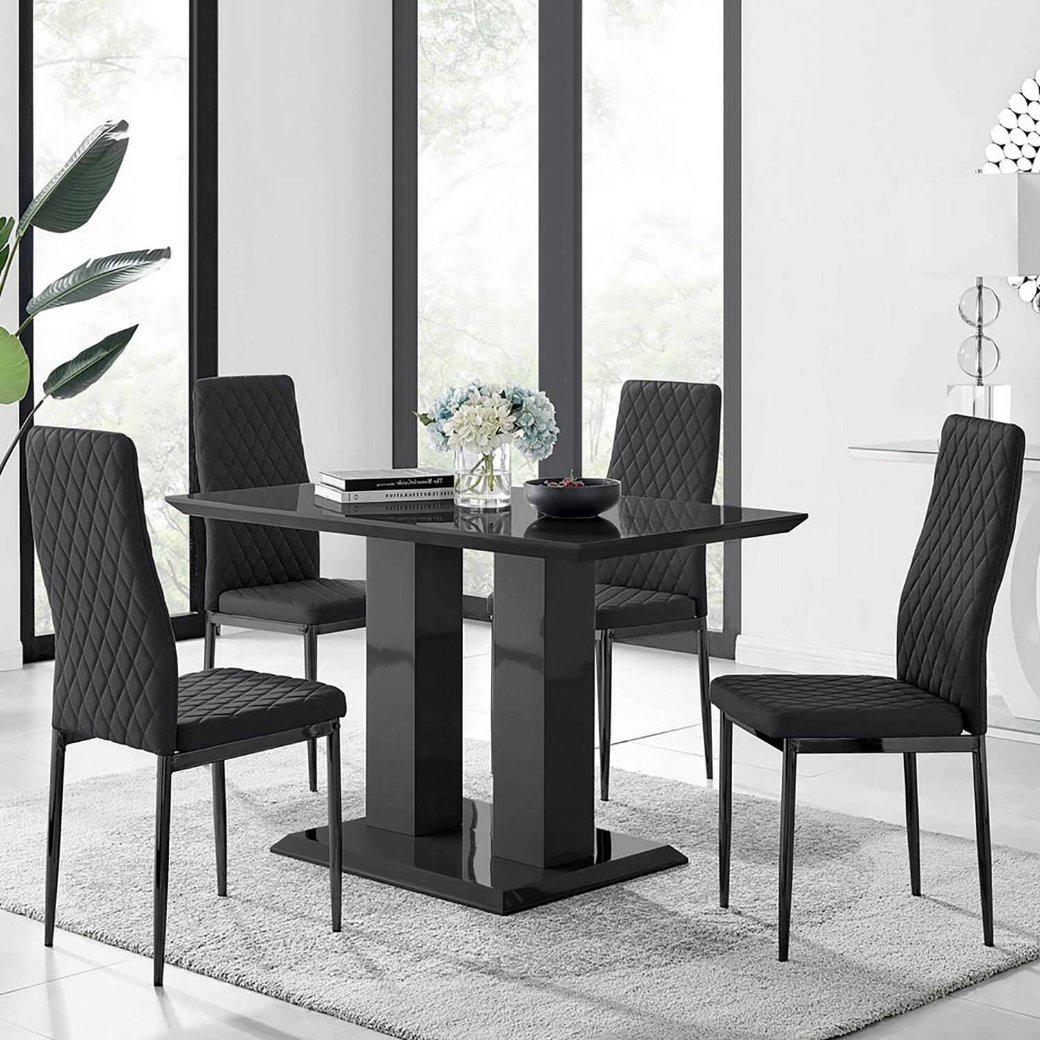 Furnitureboxuk Imperia 4 Black Dining Table And 4 Milan Black Leg Chairs - Black