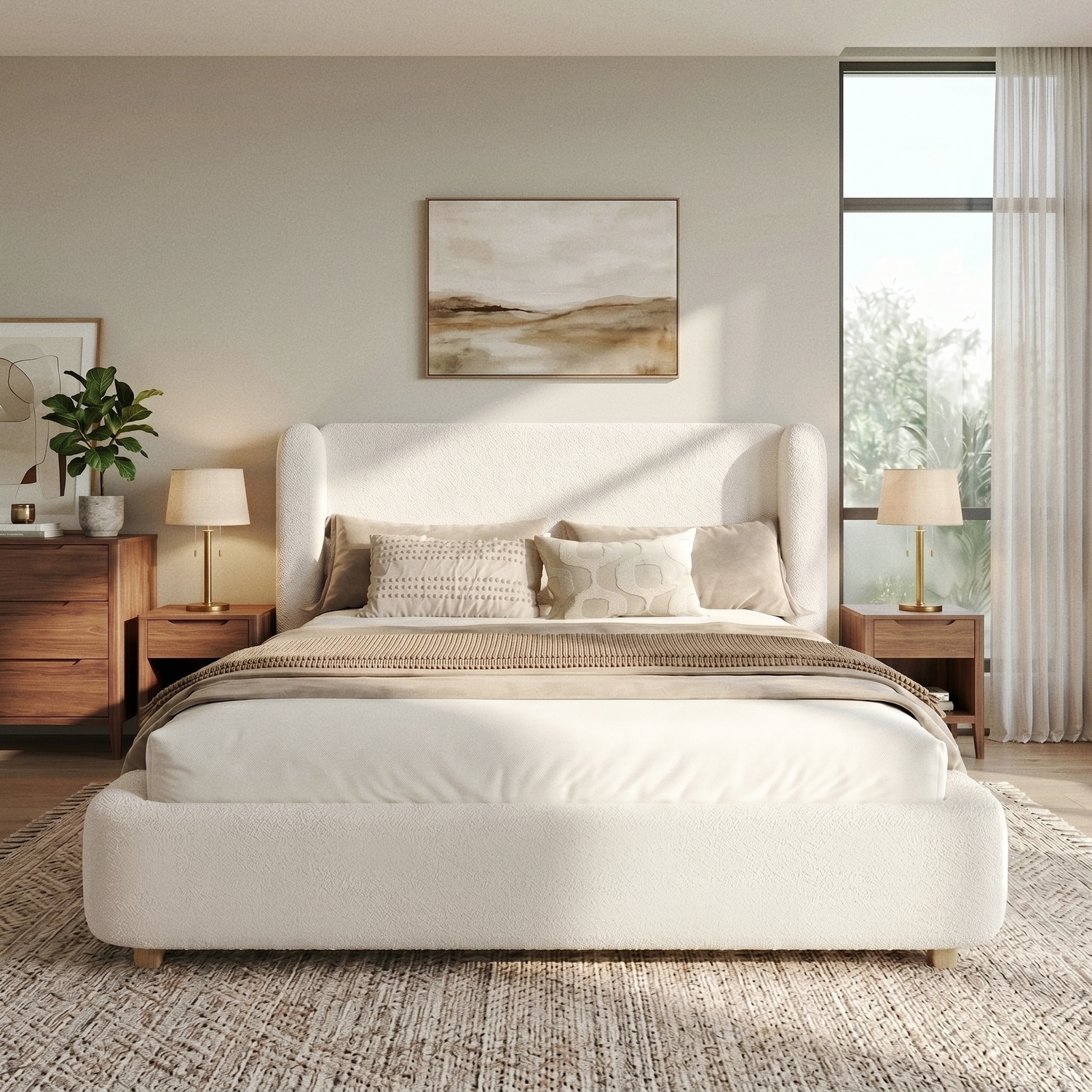 Aka Super King Bouclé Ottoman Storage Bed With Wingback Headboard, Cream - Cream