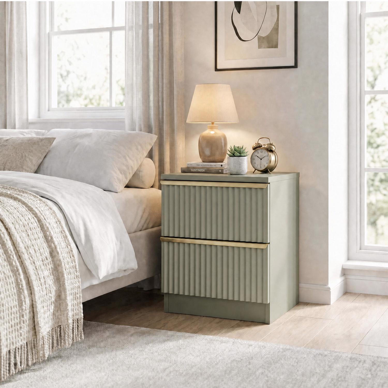 Fwstyle Lania 2 Drawer Bedside - Green - Green