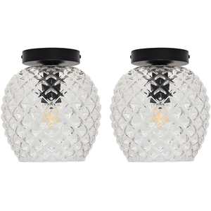 Set Of 2 Baine Clear Textured Glass Black Ceiling Light Fittings