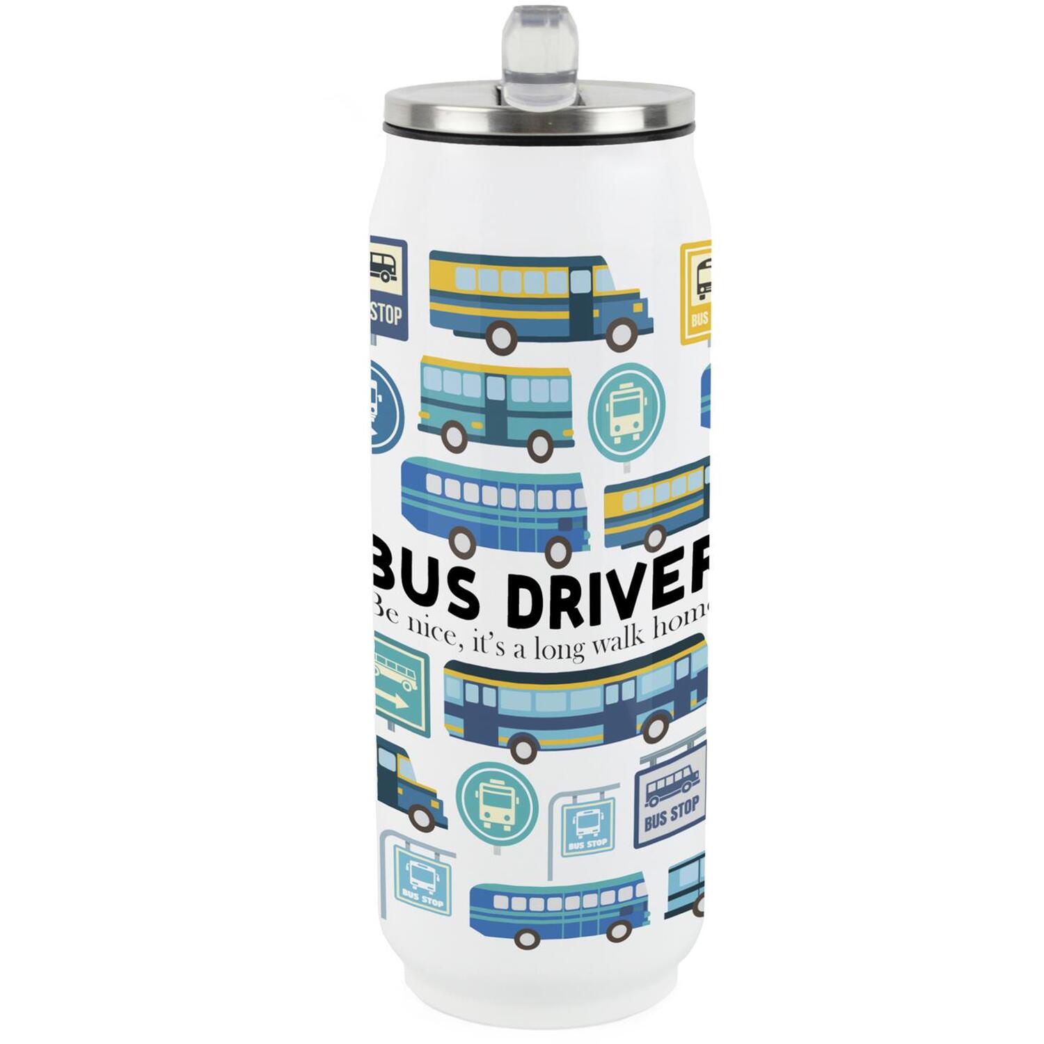 Purely Home Novelty Bus Driver Large Drinking Can Flask With Straw - Multi