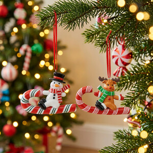 Christmas Character on Candy Cane Hanging Decoration