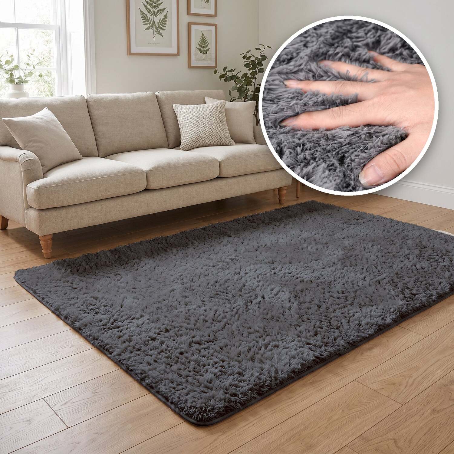 The Rugs Lush Shaggy Grey Rug - Grey / 60Cm / 100Cm / 0.16Kg