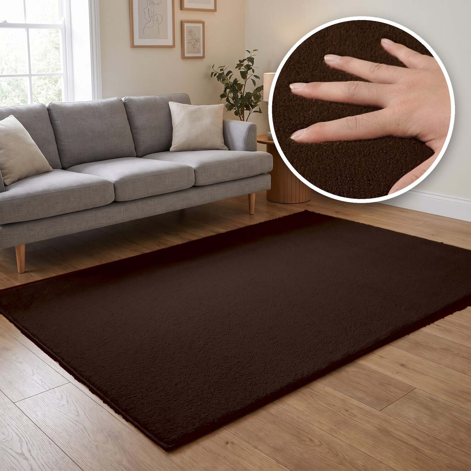 The Rugs Washmellow Machine Washable Soft Pile Area Rug With Non-Slip Backing - Dark Brown / 160Cm / 120Cm / 1.92Kg
