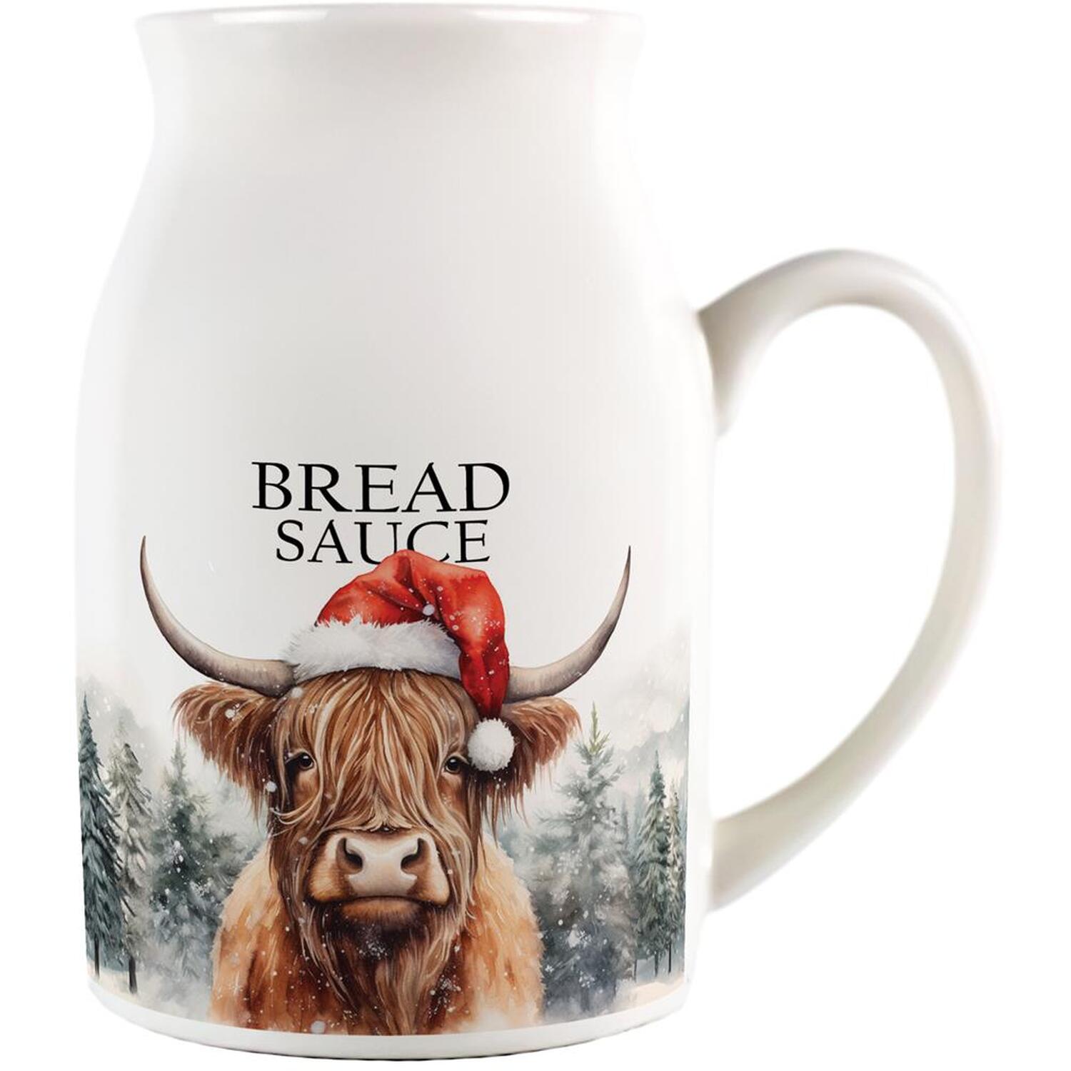 Highland Cow Xmas Bread Sauce Pitcher - Small Porcelain Jug with Handle - Image 2