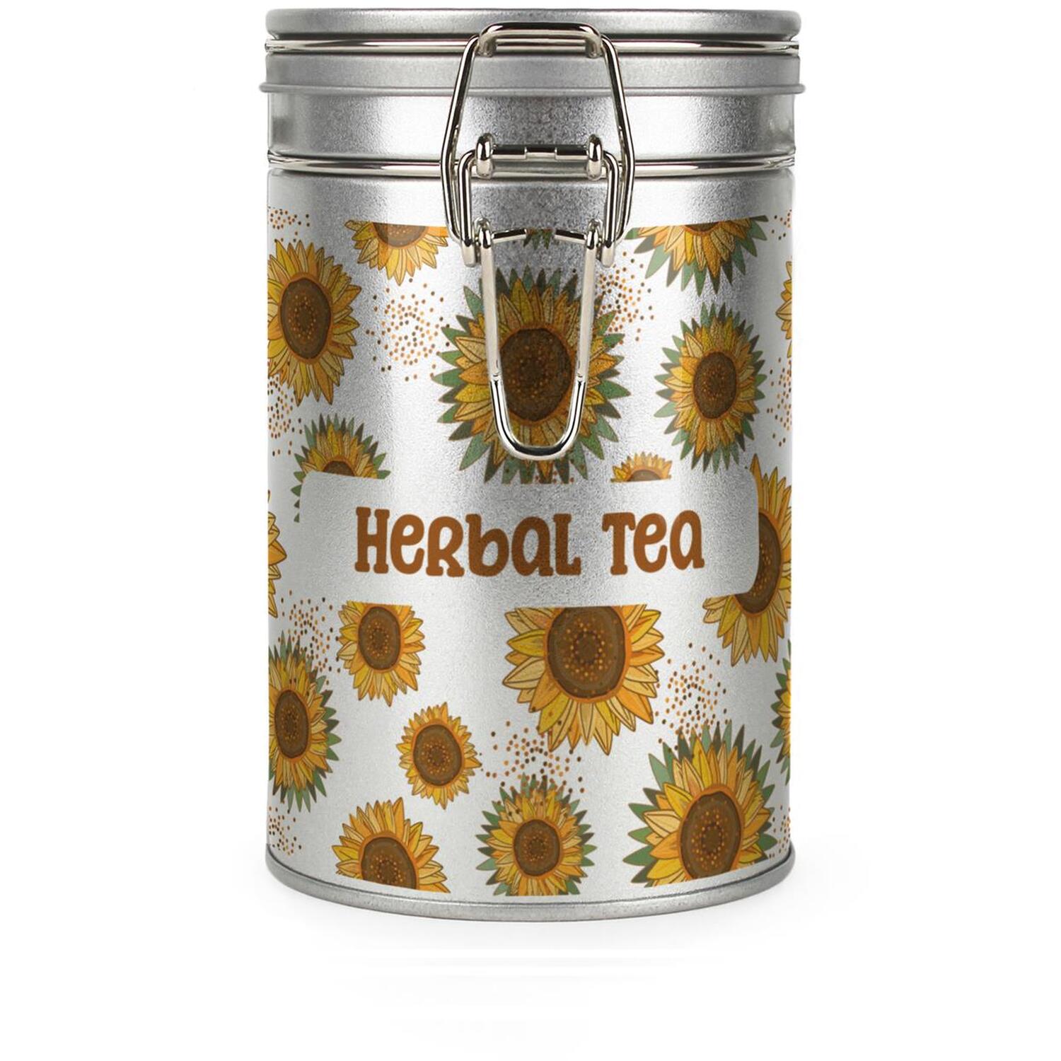 Purely Home Sunflowers Herbal Tea Canister - Silver Metal Kitchen Storage Container - Yellow