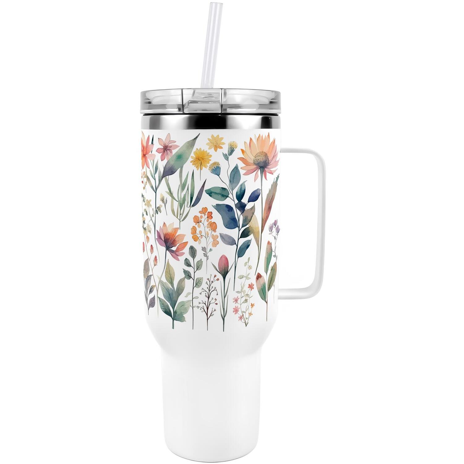 B&Q -  Pastel Flowers40Oz Stainless Steel Xl Travel Cup With Straw And Lid - Image 3