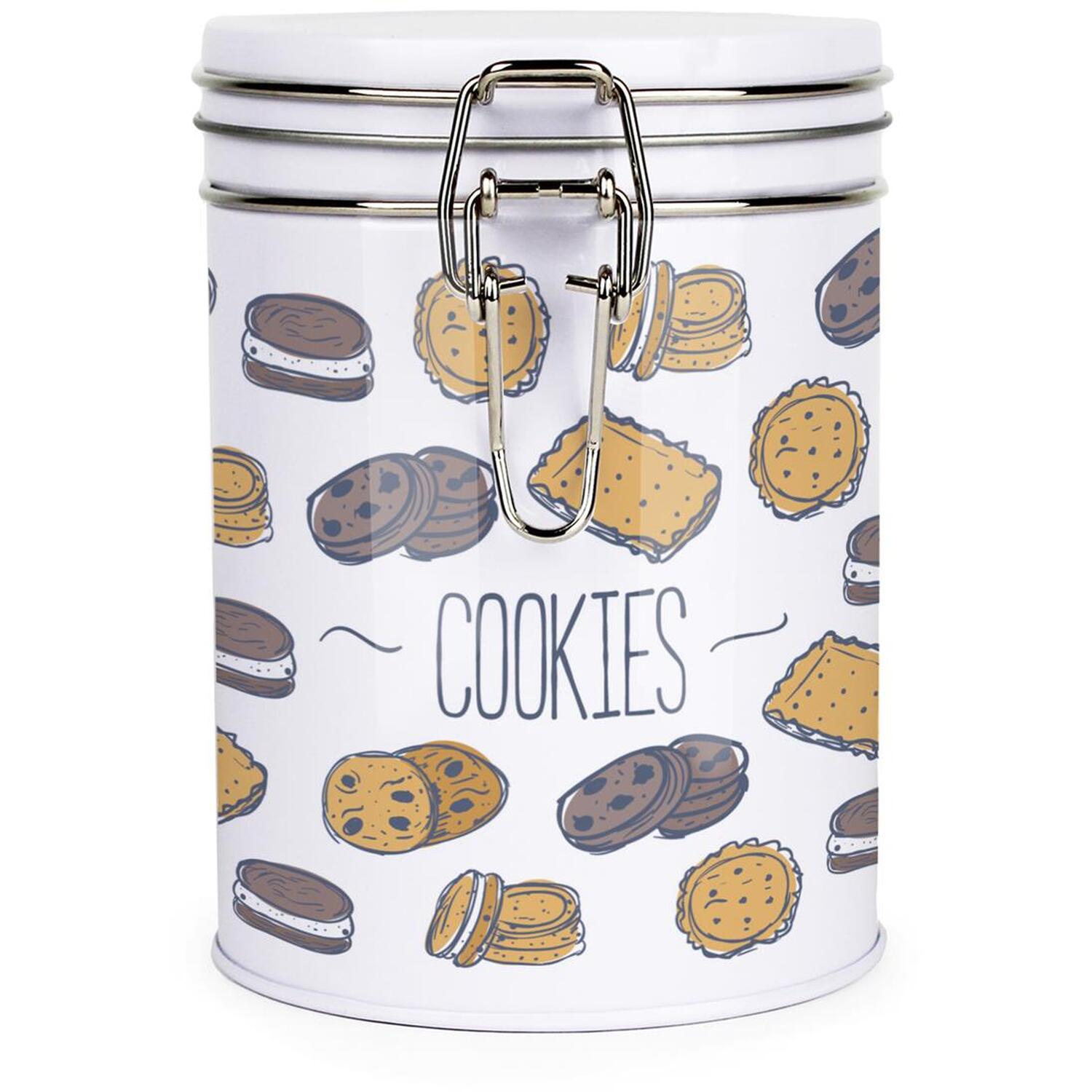 B&Q - Cookies JarFun Biscuits Patterned Storage Canister Family GiftsWhite Metal Clip Lid Kitchen Food Storage Jars 700Ml - Image 2