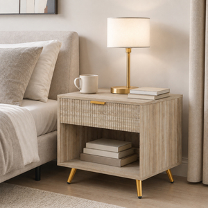 HOMCOM Small Table With Drawer, Open Compartment and Handle, Natural