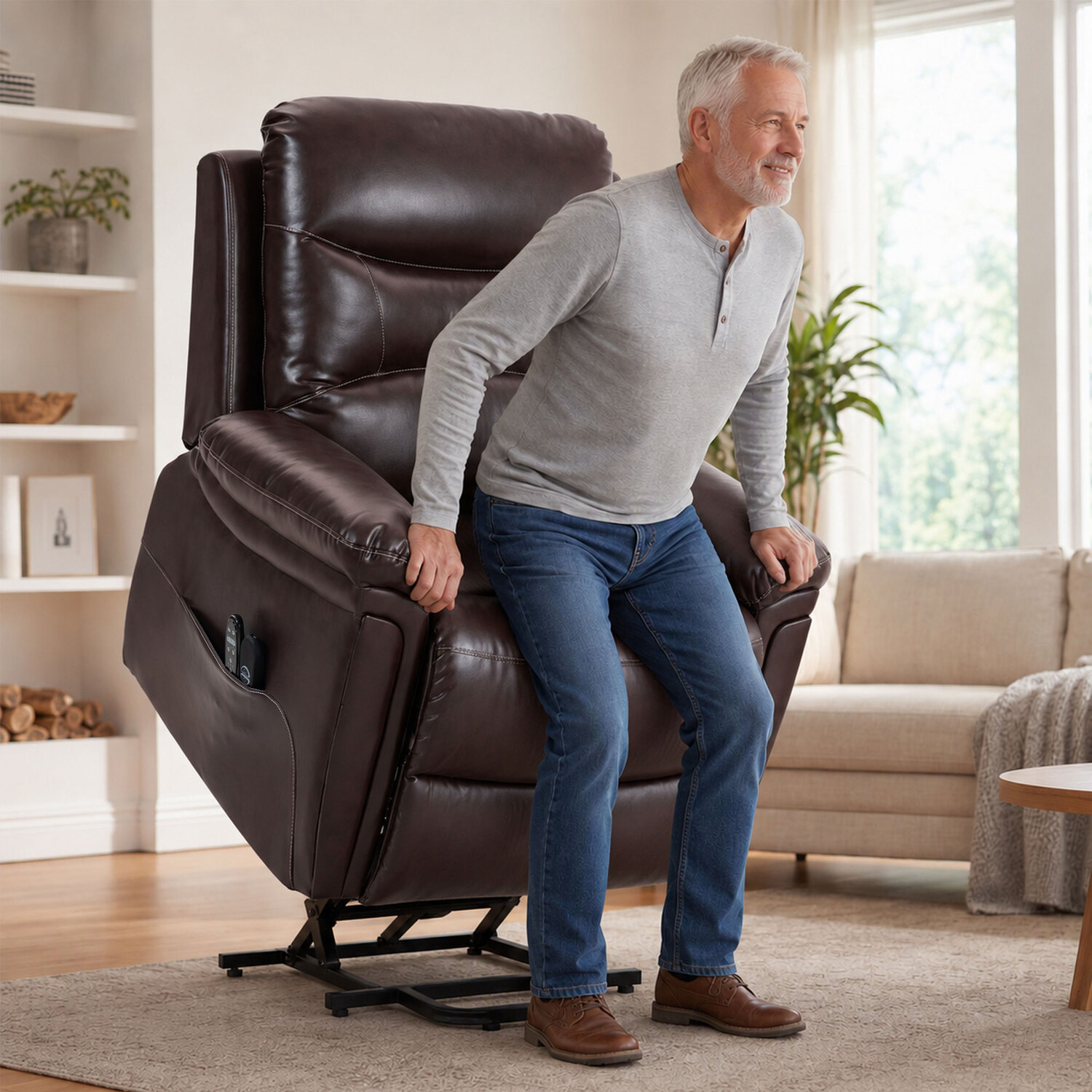 HOMCOM Riser Recliner Chair with Massage & Heat, Recliner Armchair, Brown | Size: Armchair - Image 3