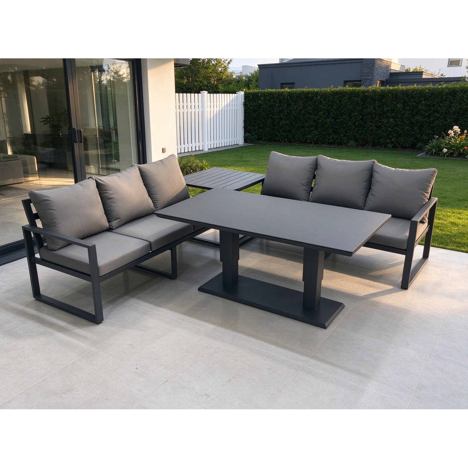 B&Q - 6 Seater Aluminium Outdoor Garden Furniture Set With Adjustable Rising Lifting Dining Table 3 Seater Sofa Side Table - Image 2