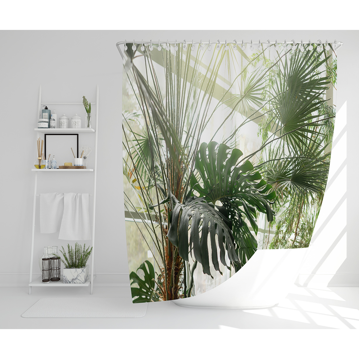 Green Leaves Abstract Flora Texture Shower Curtain - Green