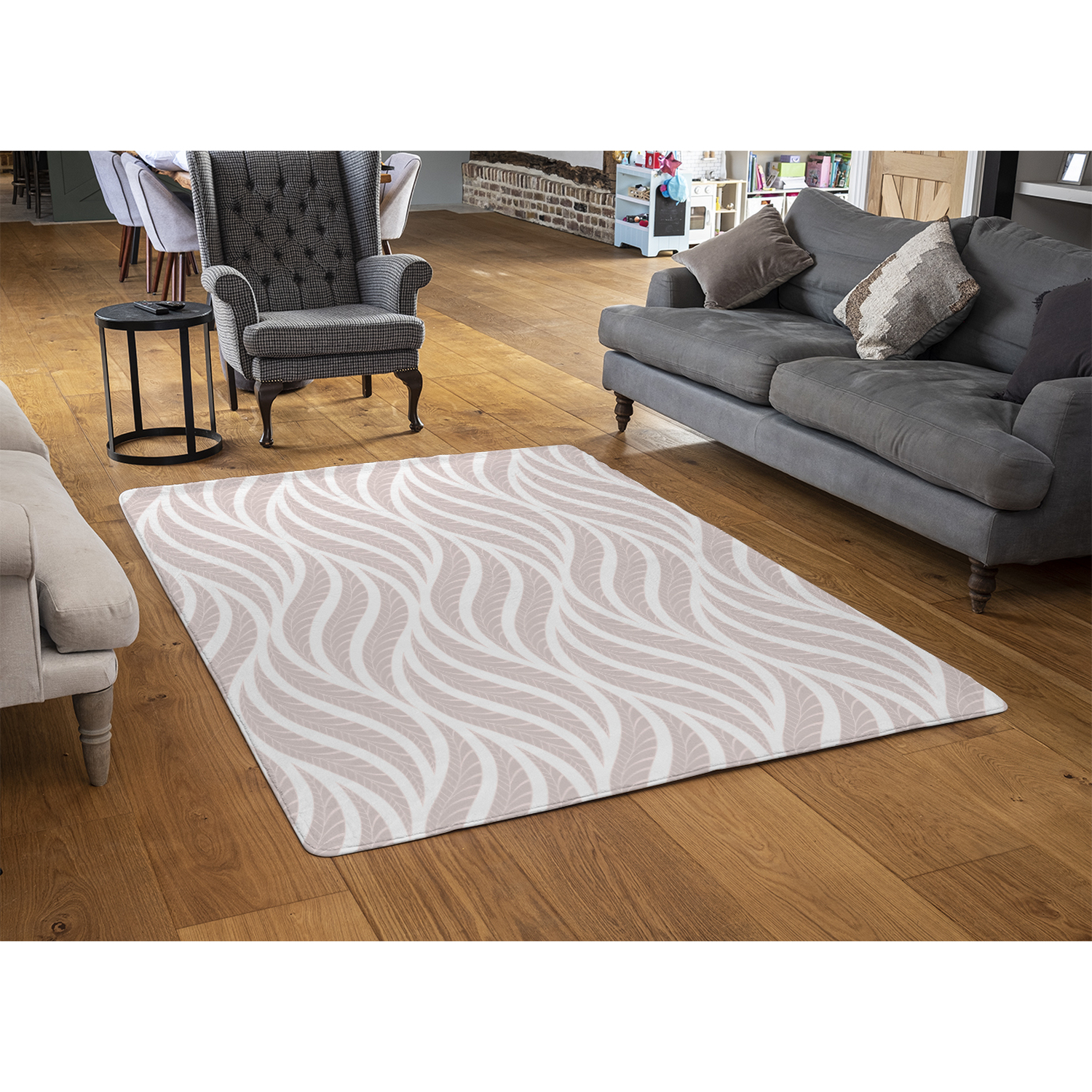 Geometric Pattern With Leaves Designer Rug - Pink 230cm