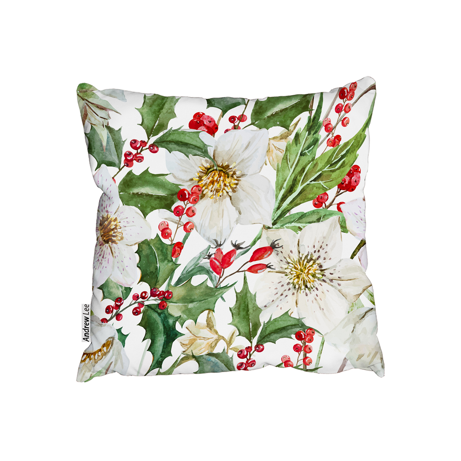 Watercolour Christmas Pattern Cushion - Green / 60cm