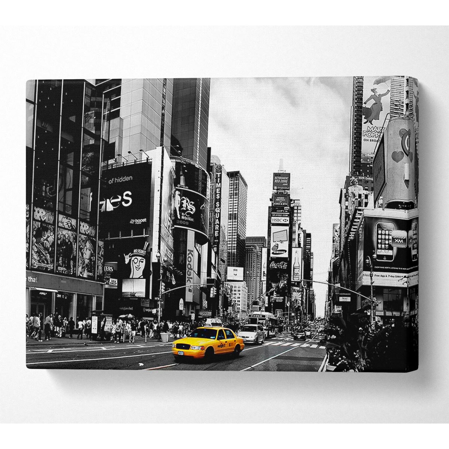 Wallart-Direct - Broadway Yellow Cab B n W Canvas Print Wall Art - Yellow / 101.6cm thumbnail