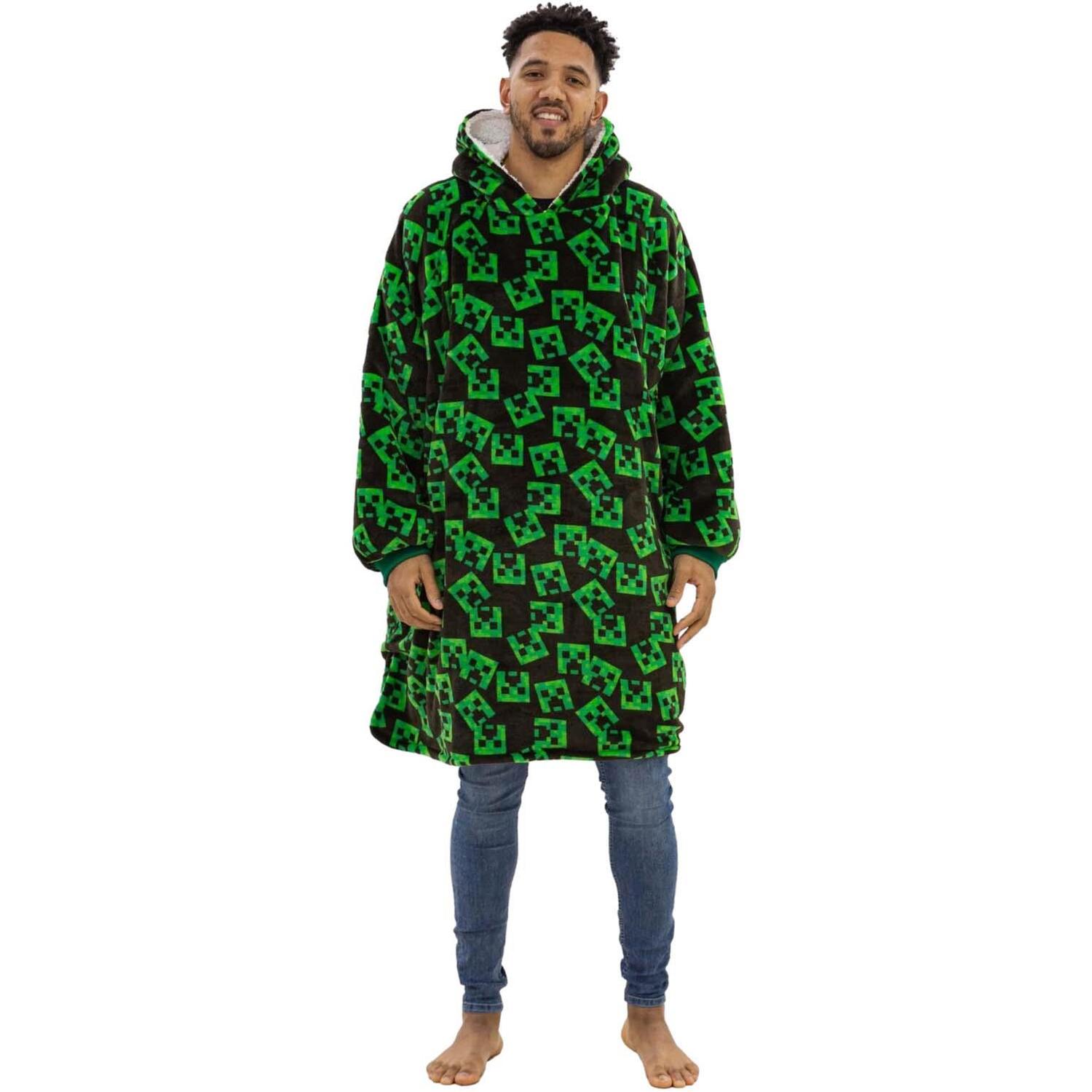 Minecraft Face Oversized Sherpa Fleece Hoodie Blanket - Black