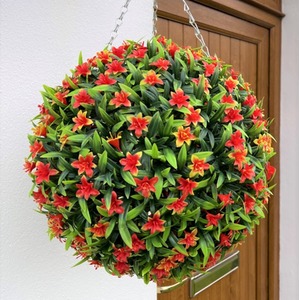 Best Artificial 38cm Orange Lily Hanging Basket Flower Topiary Ball