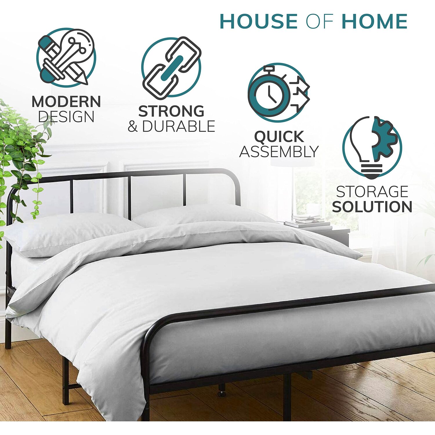 Double Bed Frame With Rounded Headboard - Black