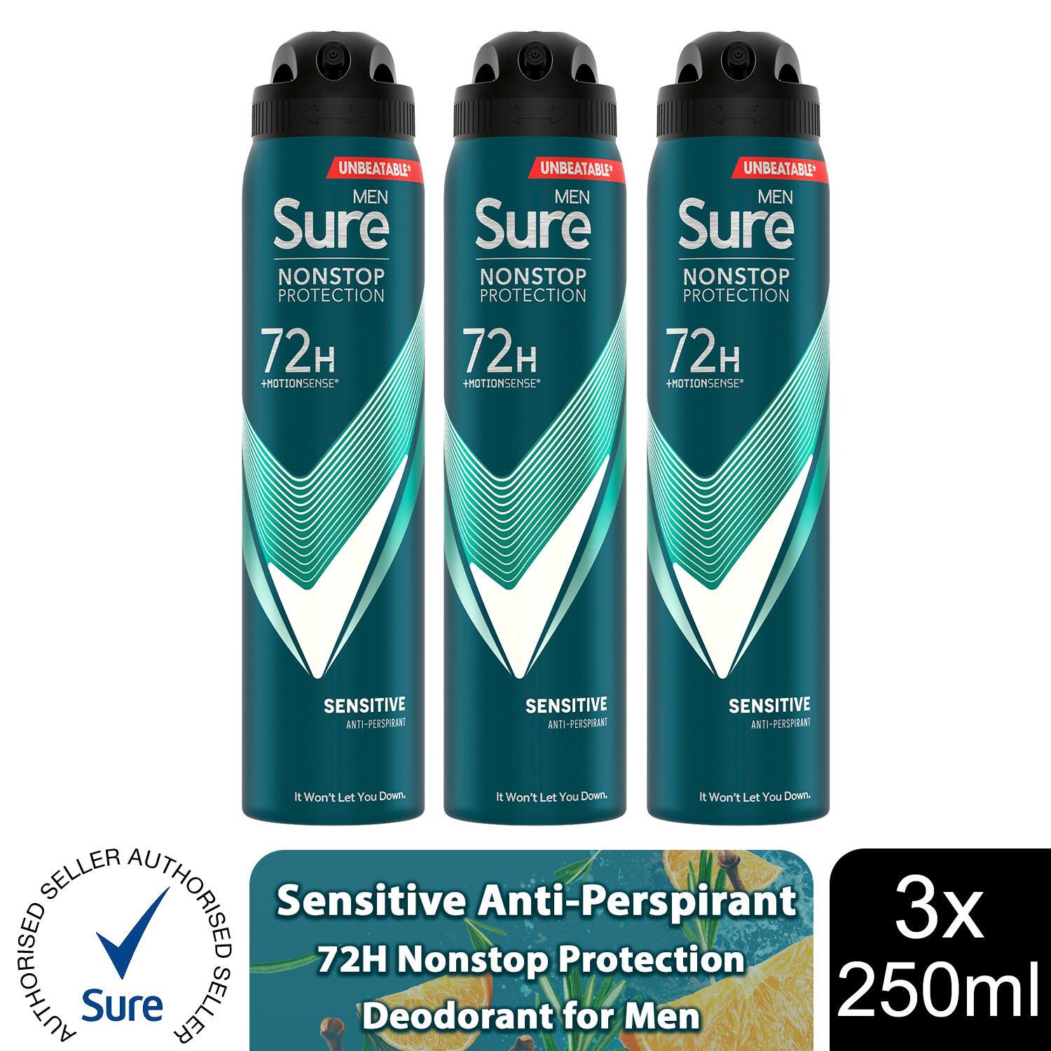 Sure Men Anti-Perspirant 72H Nonstop Protection Sensitive Deodorant - Green / 3
