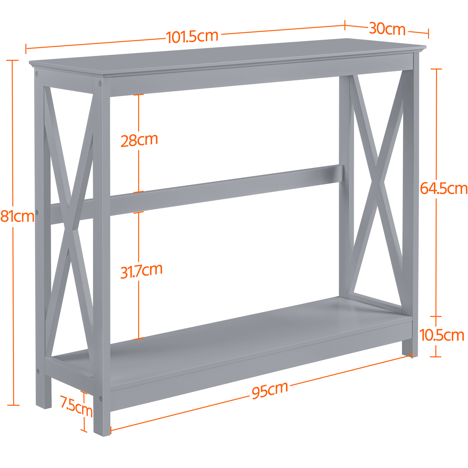 2-tier Narrow Industrial Side Console Table - Grey