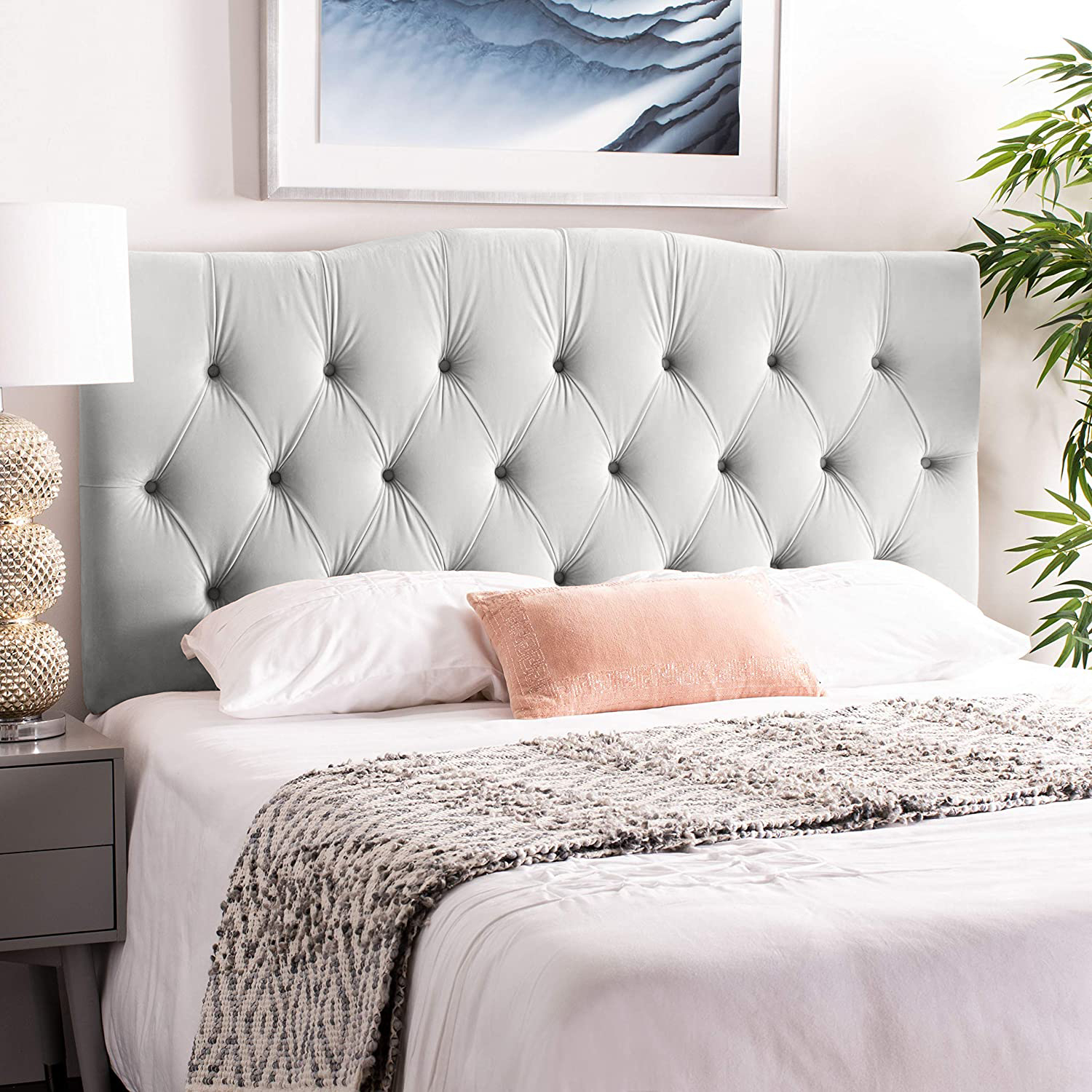 Simply Eleganza - Emia Plush 26 inch Strutted Headboard - Silver / Double thumbnail