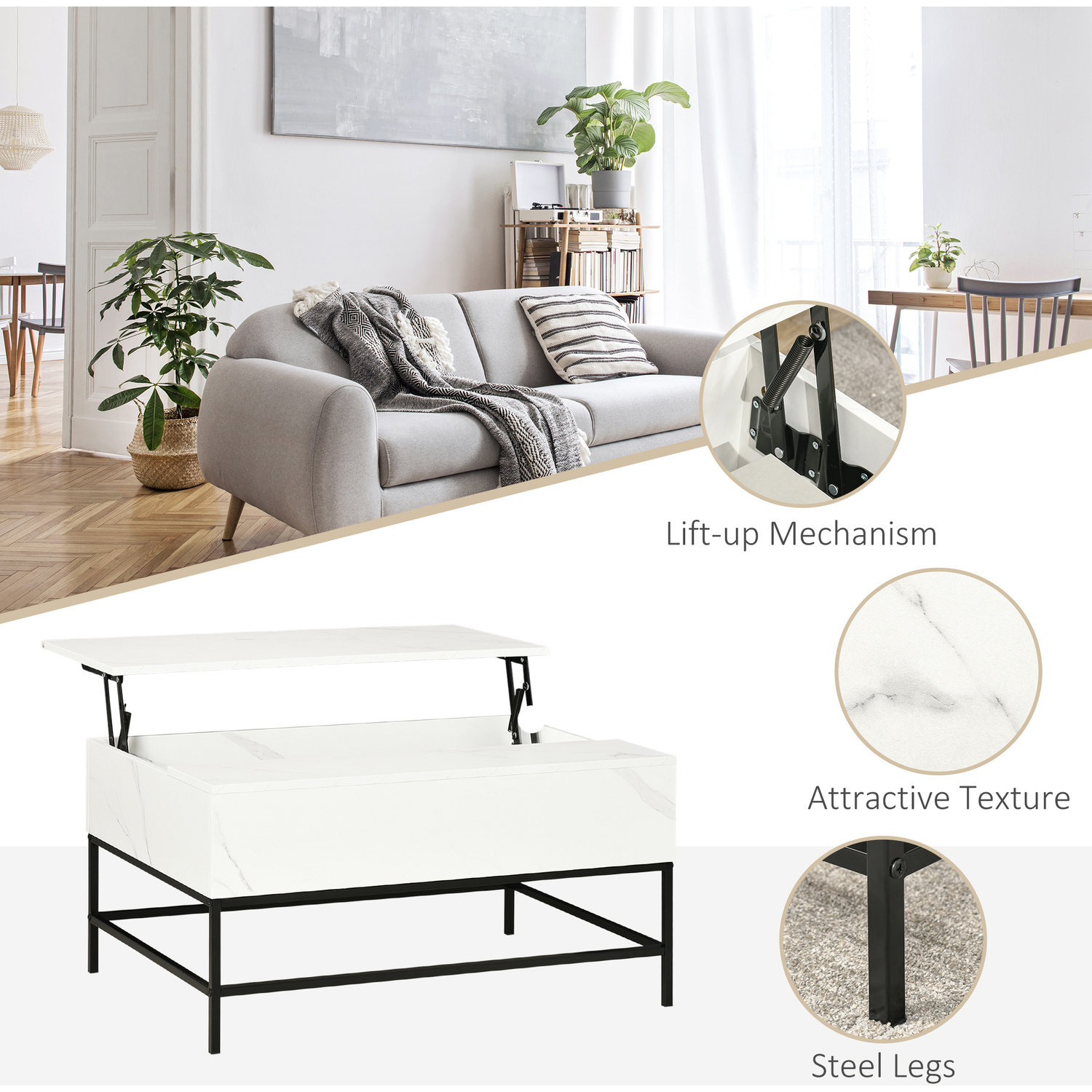 Homcom Lifting Coffee Table - White