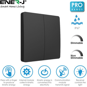Wireless Kinetic 2 Gang Switch (Black Finish), PRO SERIES,