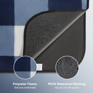 Navy / 180cm Picnic Blanket with Faux Leather Carry Handle shot 5183478
