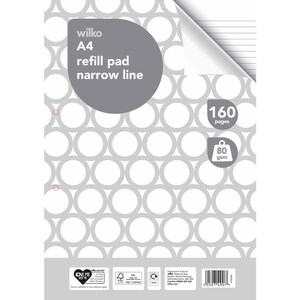 wilko Narrow Line Refill Notebook A4