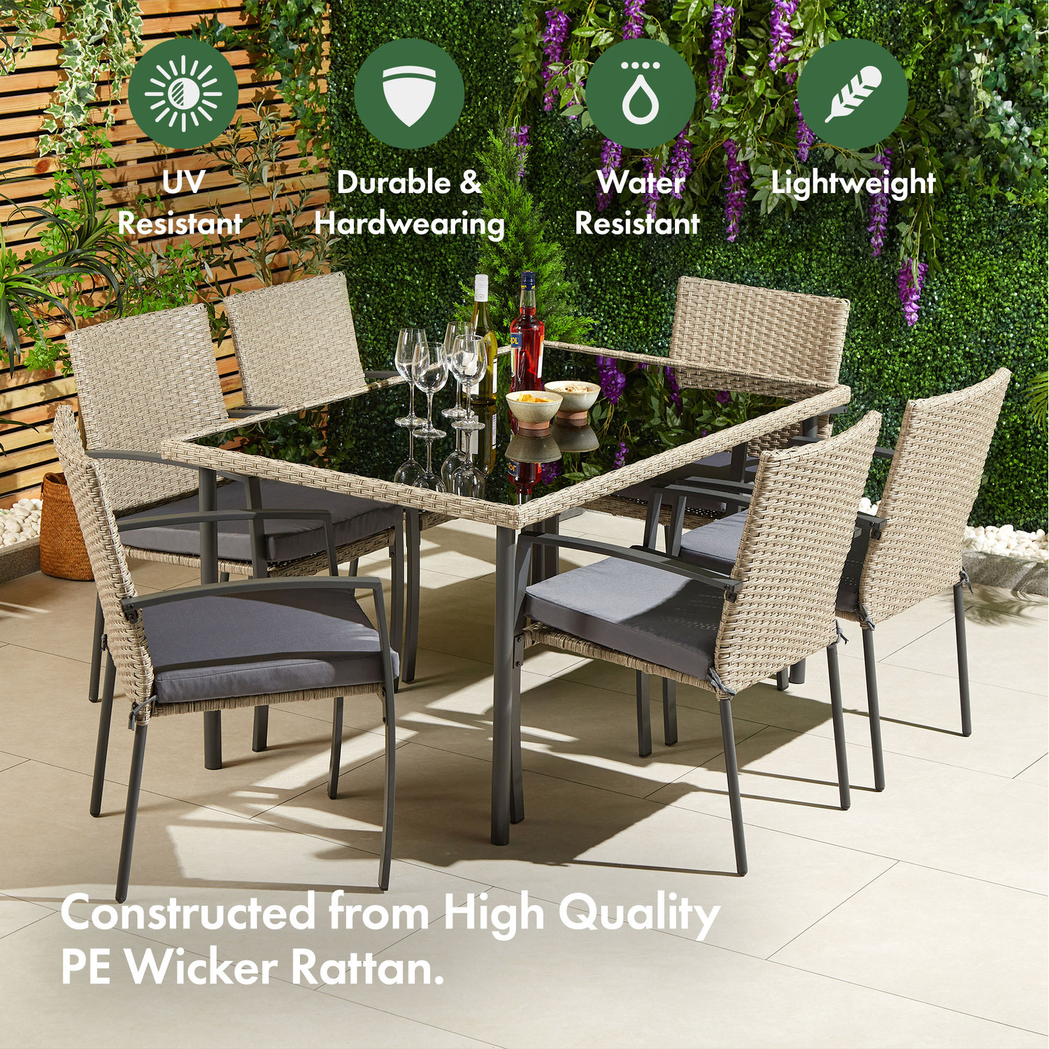 Garden Dining Table And Chairs Set 6 Seater - Natural