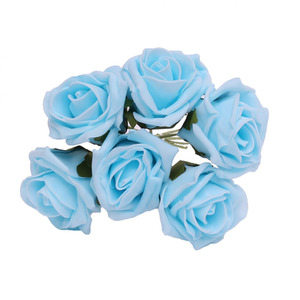 Aqua Blue Bunch of 6 Small Foam Tea Roses  shot 5383364