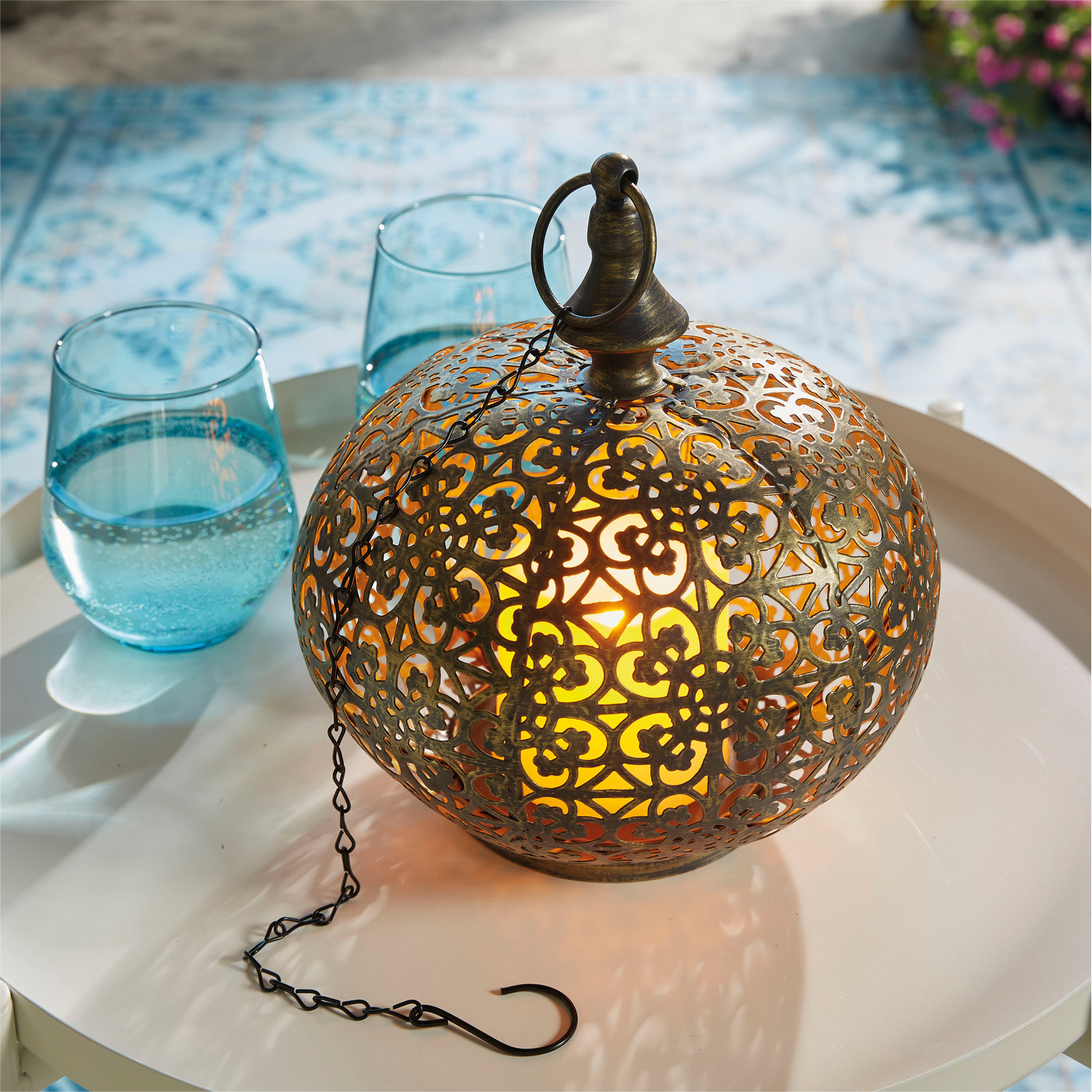 Image of Moroccan Style LED Garden Hanging Lantern&hellip;