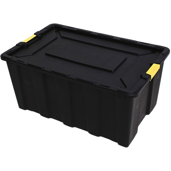 Black Plastic Storage Box with Lid and Clip-lock Handles, Stackable Heavy Duty